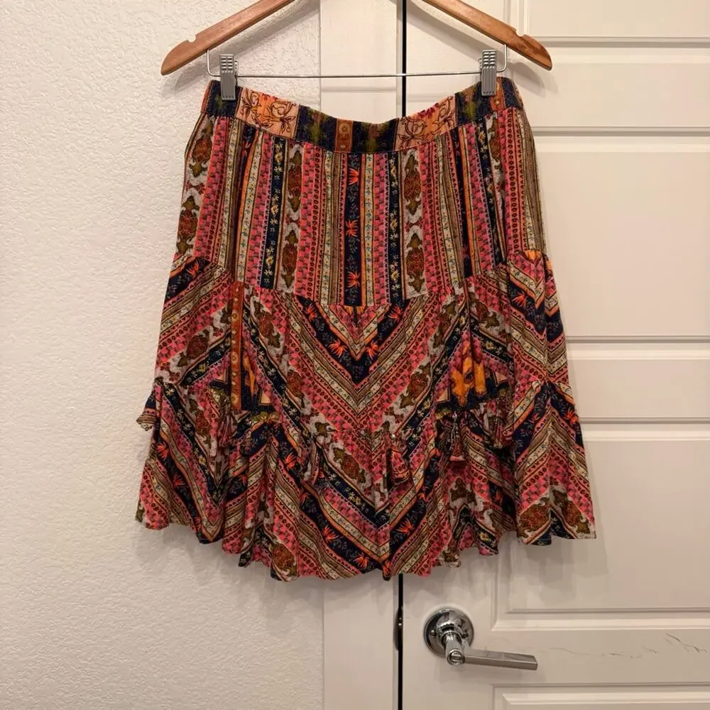 Anthro Vineet Back Patrice Tiered Multicolored Skirt